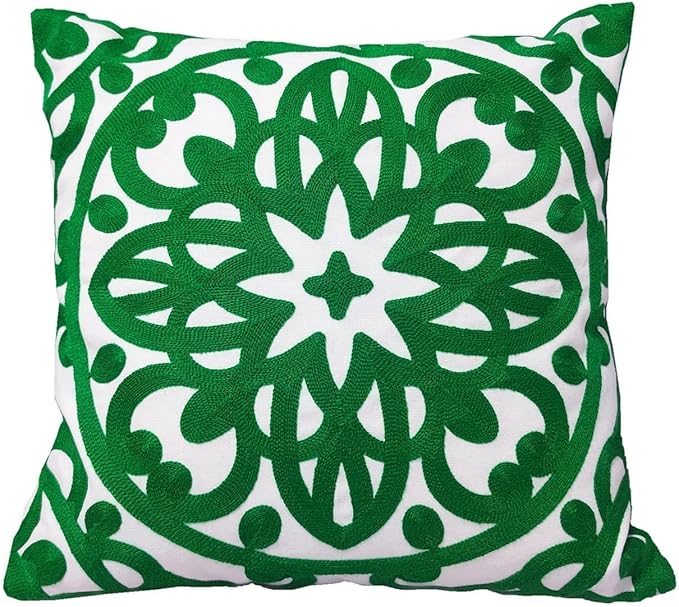 Alysheer Embroidered Decorative Throw Pillow Cover 18x18 inch, 100% Cotton Canvas Cozy Warm Knit Pattern Cushion Case for Sofa Couch Living Room Office Holiday Decor Gifts (Happy Christmas Tree Green)