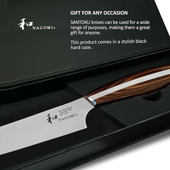 NAGOMI] 8.5 inch Premium Slicing Knife, Stainless Steel HRC58 Carving Knife for Slicing Roasts, Meats, Sashimi, Fruits and Vegetables | Black Stylish Gift Box