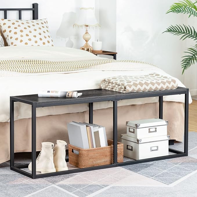 HOOBRO Dining Bench, 47.2 Inch Industrial Style Kitchen Table Bench, Steel Frame, Easy to Assemble, for Kitchen, Dining Room, Charcoal Gray and Black BC12CD01