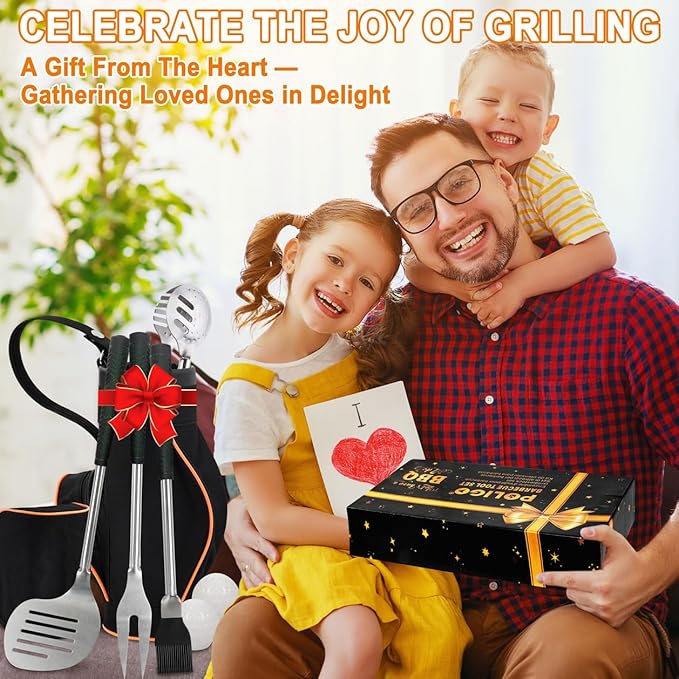 POLIGO 7PCS Golf-Club Style BBQ Tools Set Grilling Tools with Rubber Handle - Stainless Steel Grill Accessories for Outdoor Grill Set Premium Grill Utensils Set Christmas Birthday Gifts for Men Dad