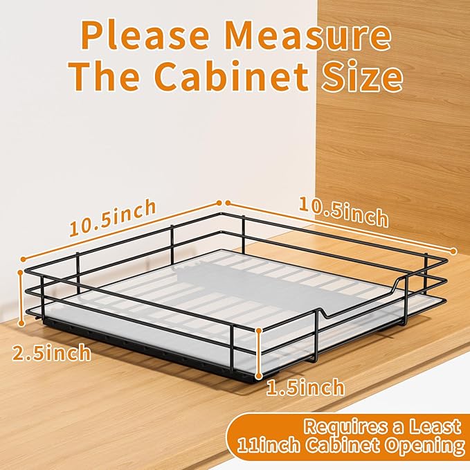 RCHYFEED Pull Out Spice Rack Organizer for Cabinet,Slide out Spice Organization for Inside Cabinets,Heavy Duty Seasoning Organizer Fits Kitchen and Pantry,Sauces,Canned (10.5''Wx10.5''Dx2.5''H)