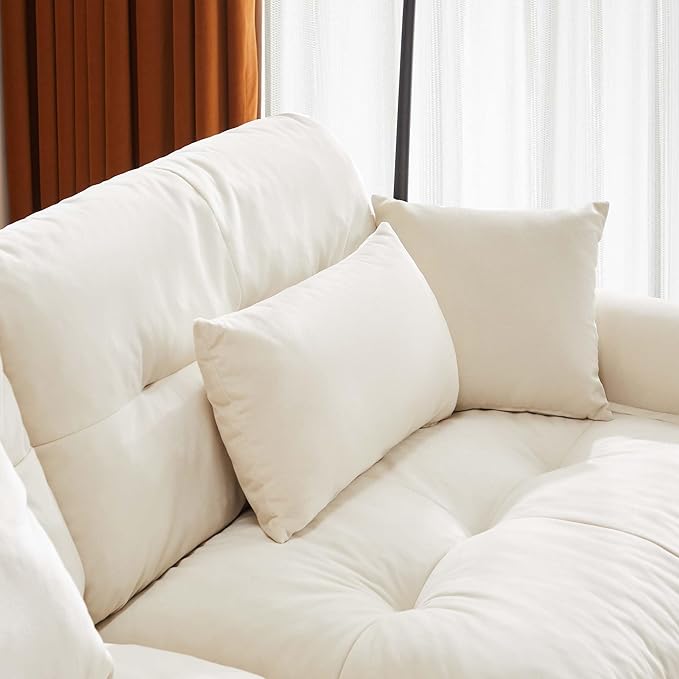 Ball & Cast 93.7" Modern Sectional Sofa,L-Shaped Sectional 2-Seater Loveseat with Movable Ottoman,Pillows and Overthick Cushion,Big Comfy Couch for Living Room,Reading Room,Loft and Bedroom,Cream