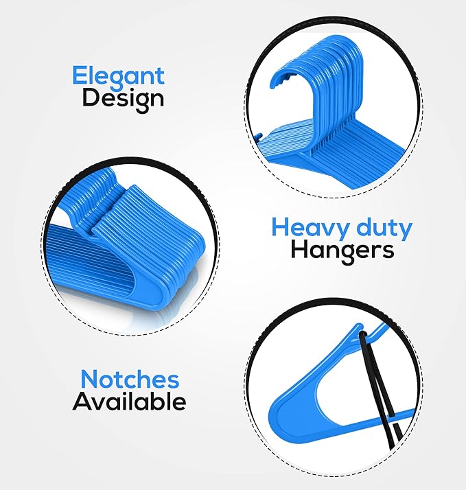 Utopia Home Plastic Hangers 50 Pack - Perfect Space Saving Clothes Hanger - Durable and Strong - Perfect Closet Organizers with Shoulder Grooves (Blue)