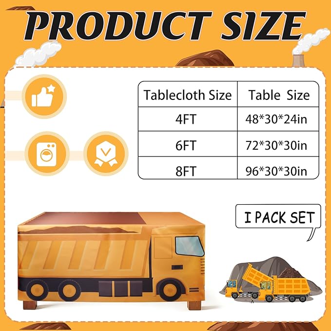8Ft Construction Vehicle Table Cloth,Construction Birthday Decorations for Kids' Boys' Party Decorations, Baby Shower Birthday Party Supplies