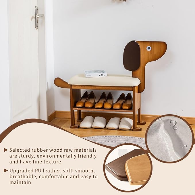 Shoe Bench – 2-Tier Wooden Entryway Organizer Cute Dog-Shaped with Pet-Inspired Design, 23.6 inchs Hallway & Living Room Bench
