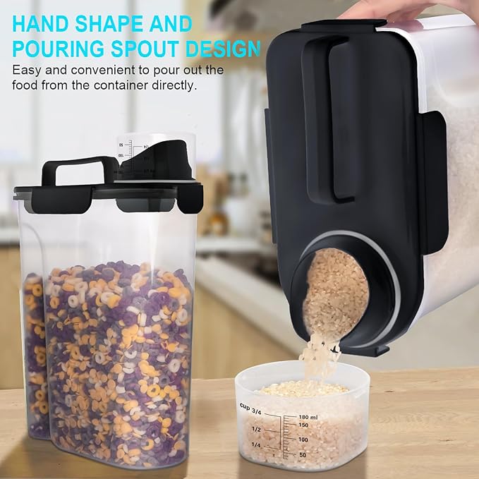 Rice Airtight Dry Food Storage Containers 10Lbs, BPA Free Plastic Storage Bin Dispenser with Pourable Spout, Portable Handle, Kitchen Pantry Organization for Cereal, Flour and Beans Dark Grey