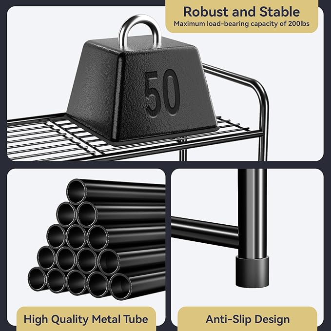 4-Tier 27” Wide Shoe Rack for Closet, Metal Stackable Shoe Shelf Organizer, Holds 14 Pairs, Black