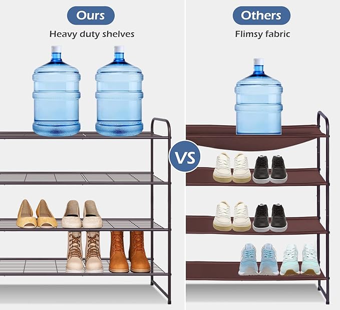 KEETDY 4-Tier Long Shoe Rack for Closet Floor, Wide Shoe Organizer Storage, Stackable Shoe Rack for Entryway Metal Shoe Shelf for 30 Pairs Men Sneakers with Wire Grid for Bedroom, Bronze