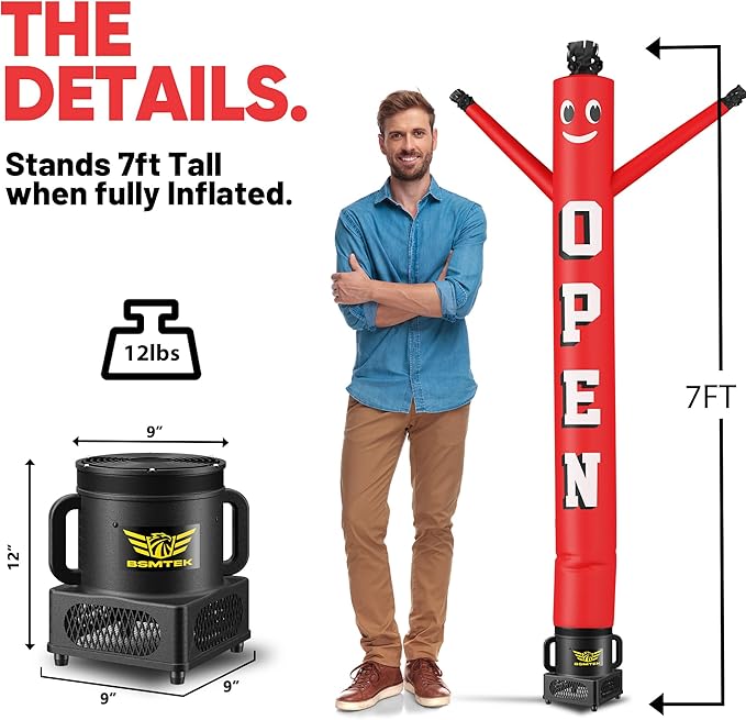 7FT Air Inflatable Waving Tube Man Set with Blower & Wheel, Air Puppet Dance Artist for Mall Opening, Amusement Park, Outdoor Decoration，New Open