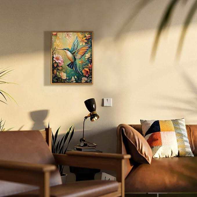 Djmwtb William Morris Vintage Framed Wall Art Floral Bird Canvas Wall Art Prints Flower Hummingbird Pictures Nature Painting Colorful Botanical Artwork for Bedroom Living Room 12x16in