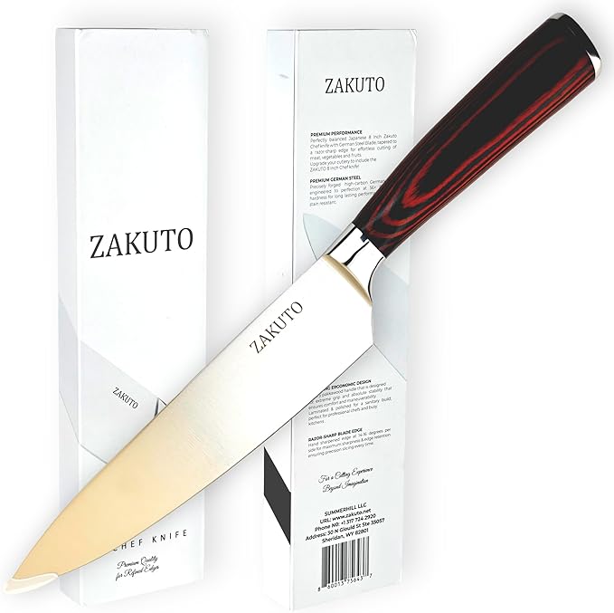 8 Inch Chef Knife - Professional Japanese Chef Knife with High Carbon Stainless Steel Sharp Blade and Ergonomic Comfortable Handle for Chopping, Mincing, Dicing and Slicing, Premium Gift Box