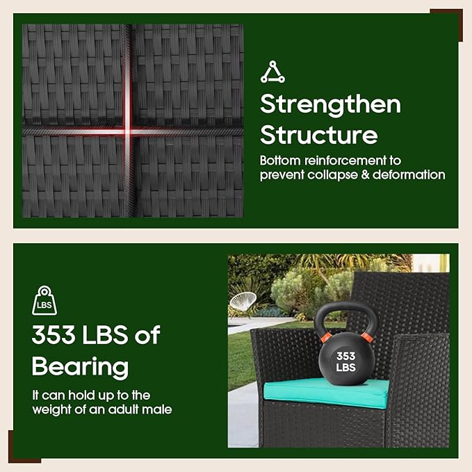 FDW | 4-Piece Patio Furniture Set | Blue | Outdoor Wicker Furniture with Coffee Table | Modern Rattan Chairs Conversation Set | Outdoor Seating | Weather-Resistant | for Porch, Garden, Lawn