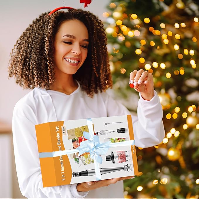 Immersion Blender Handheld Corded Hand Blenders Set 1100W, Trigger Variable Speed 5 in 1 Stick Emulsifier with Chopper, Whisk and Frother for Soup, Baby Food and Smoothies