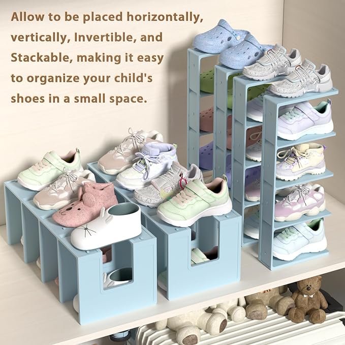 Kids Shoe Rack - 4 Pack Shoe Organizer for Toddlers & Children, Space-Saving Nursery Shoe Storage Shelf, Small Baby Shoes Display Rack for Closet/Entryway, for Desk File Book Organizer(Blue)
