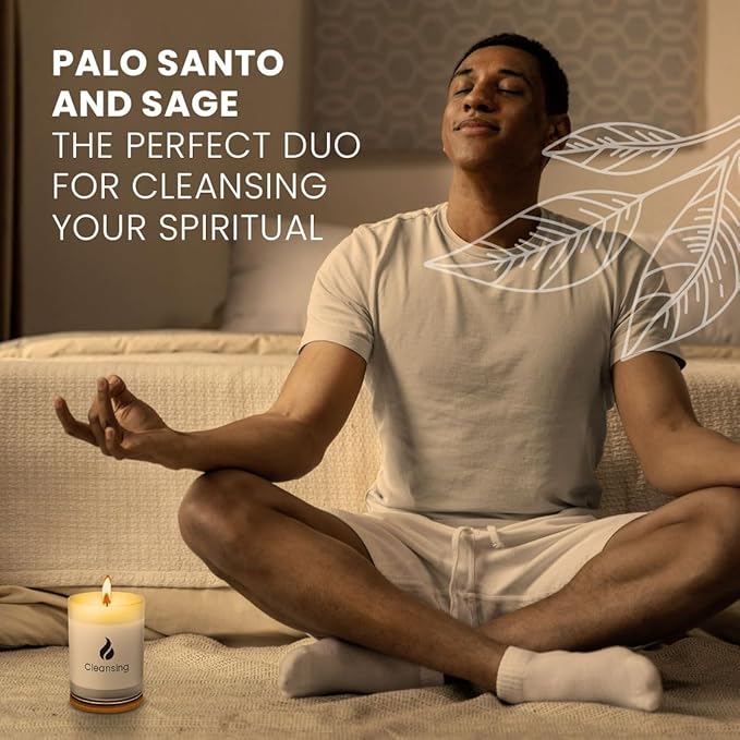 Natur IX Cleansing Scented Candles for Home | Sage & Palo Santo | Natural Non Toxic Soy Candles with Essential Oils | 50 H Long Burning | (Cleansing | Palo Santo & Sage)