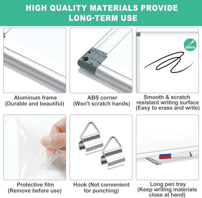 H-Qprobd 3' x 2' Whiteboard Dry Erase White Board for Wall 36x24 (2pcs) Magnetic Boards for Office Classroom & Home, Small Wall Whiteboard Including 6 Markers, 20 Magnets, 2 Erasers