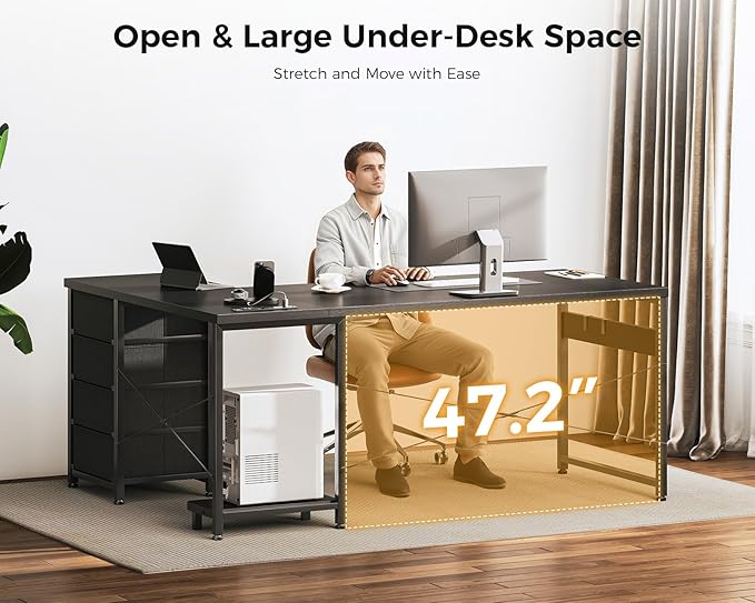AODK L Shaped Gaming Desk with 4 Drawers, 61" Reversible Home Office Desks with Power Outlets, L Shaped Computer Desk with USB Charging Port and Host Stand, Corner Desk, Easy to Assemble, Black