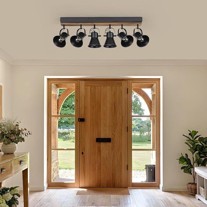 SEEBLEN 6-Light Track Light Fixtures Ceiling/Wall Mount, Adjustable Spotlight, Industrial Black Kitchen Lighting for Living Room, Dining Room, Hallway, Bathroom