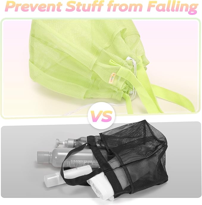 Mesh Shower Caddy Portable with Drawstring, Dorm Room Essentials for College Students Girls & Boys, Large Shower Bag for Camping,Swimming,Gym,Travel,Bathroom - Green