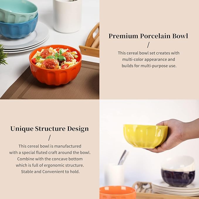 amhomel 6-Piece 24 Ounce Ceramic Soup/Cereal/Rice/Dessert Bowls, Lead-Free, Dishwasher & Microwave Safe