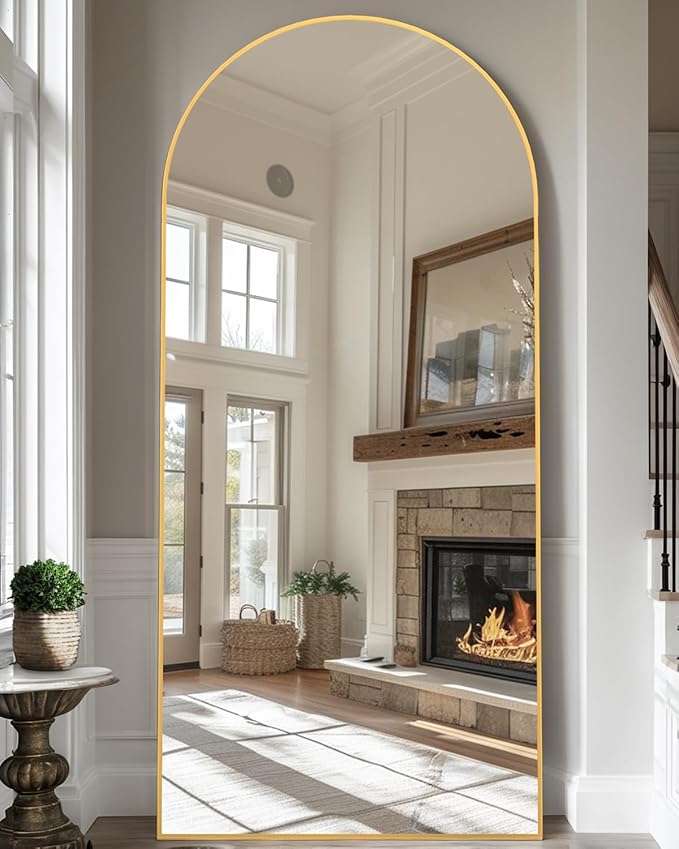 Full Length Mirror with Stand, 68"x26" Arched Full Body Mirror, Large Stand Up Mirrors, Aluminum Frame Floor Standing Mirrors, Freestanding Hanging Leaning Mounted for Bedroom Living Room Gold