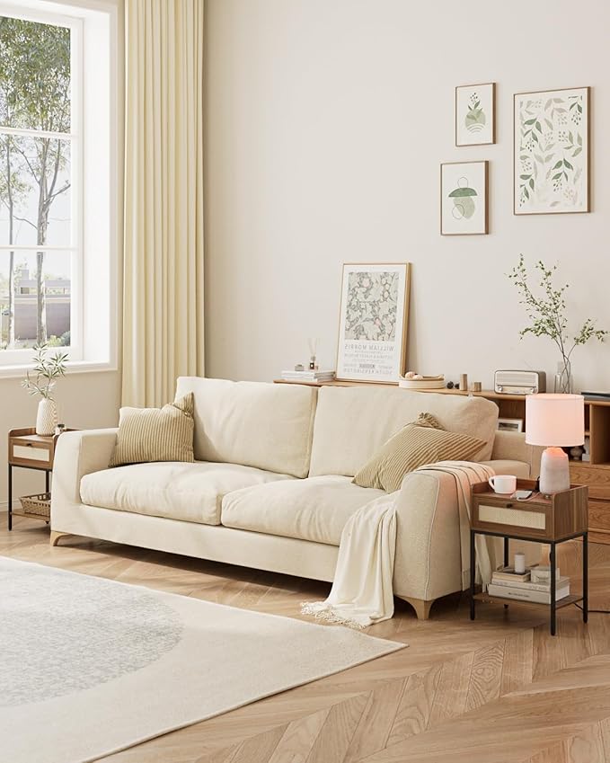 Nightstand with Charging Station,3-Tier Bedside Table for Small Space,Modern Night Stand with Storage Drawer and Shelf,Small Side Table for Bedroom,Living Room,Walnut Brown