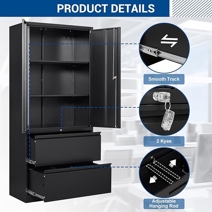 Metal Cabinets with Lockable Drawers and Doors Lateral File Cabinets Steel Filing Lockers Book Case for Home Office Hanging Files Letter/Legal/F4/A4 Size