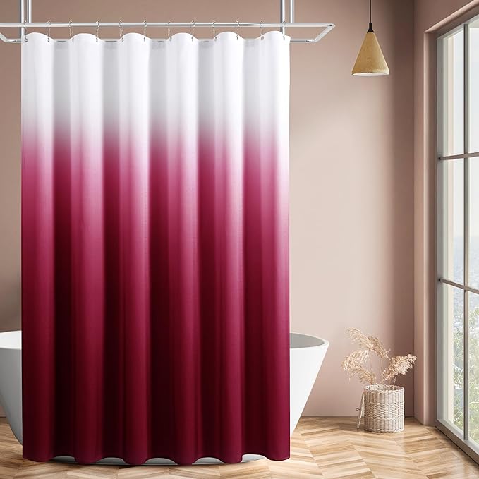 Naturoom Burgundy Red Shower Curtains for Bathroom, Ombre Linen Textured Fabric Shower Curtain Set, Hotel Spa Luxury Decorative Bathroom Curtain with 12 Hooks, Machine Washable, 72 x 72, Wine Red