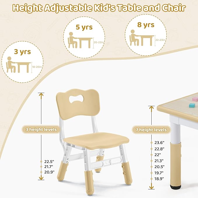 Adjustable Kids Table Chairs Set – Graffiti Desktop, Multi-Activity Height-Adjustable Toddler Study Desk for Ages 3-8 – Ideal for Home, Classroom, Daycare (W-Brown, 2 Chairs-31.5" L x 23.6" W)