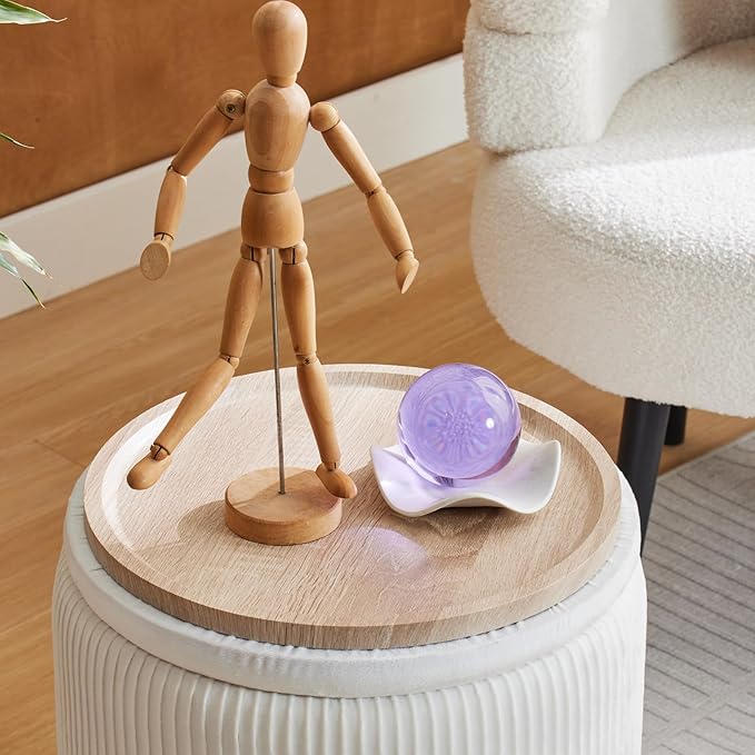 Round Ottoman with Storage Set of 2-Upholstered Velvet Vanity Stool for MakeupMultifunctional Ottomans Coffee Table Padded Seat Foot Rest for Living Room&Bedroom(White-Upgrade Tray Lid)