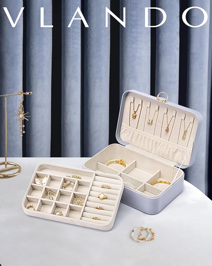 Vlando Jewelry Box Organizer for Girl,Faux Leather Lockable Jewelry Holder Organzier Case Boxes with 2 Layers,Earrings Necklace,Rings Storage,Wedding Warm Gifts Purple