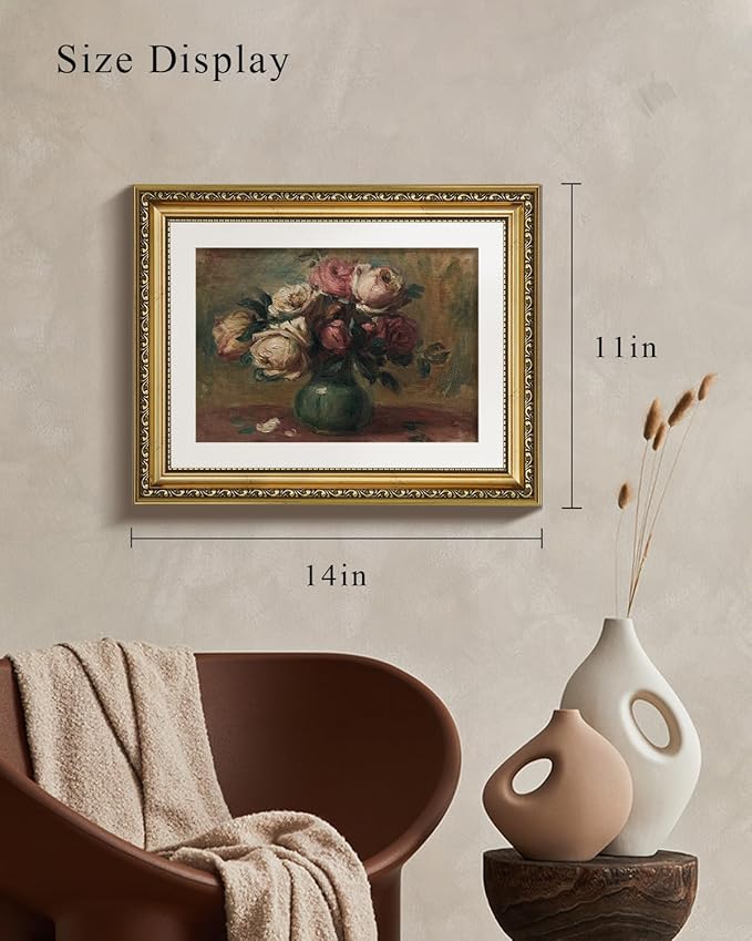 VIYYIEA Gold Framed Wall Art Canvas Print Home Decor Flower Art Vintage Botanical Prints Rustic Farmhouse Wall Decor Mid Century Art Prints Floral Room Decor Wall Pictures Living Room Bedroom 11x14in