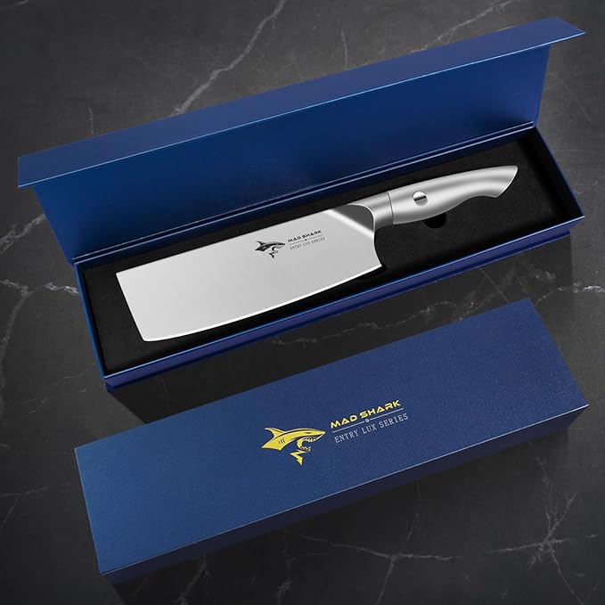 MAD SHARK 7 Inch Nakiri Knife, Ultra Sharp German Stainless Steel Vegetable Knife, Ergonomic Handle, Multipurpose Kitchen Knife for Chopping, Slicing, and Dicing