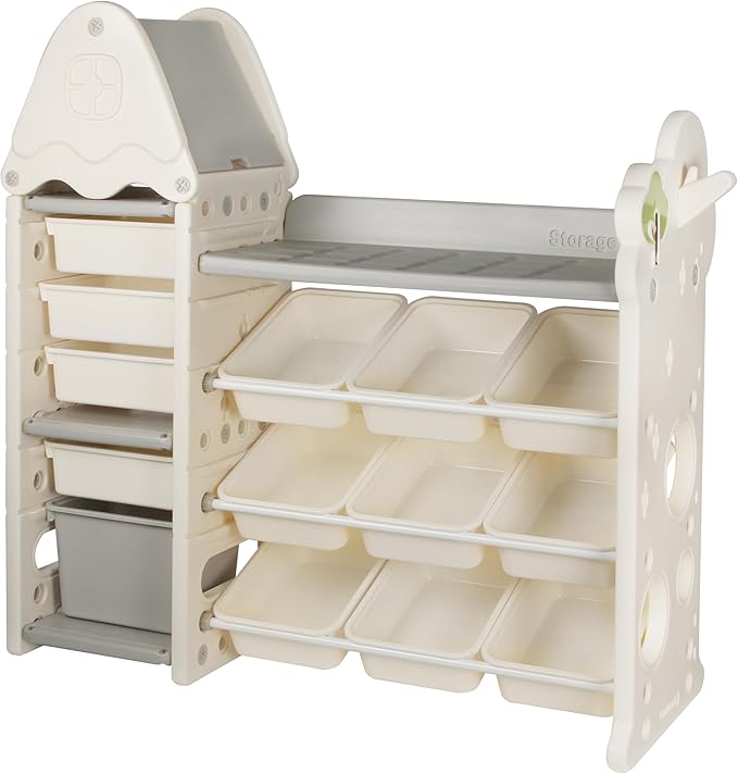 Kids Toy Storage Organizer with 14 Removable Toy Bins, 4-Tier Toy Organizers, Kids Bookshelf and Toy Storage for Playroom, Bedroom, Kids Room, Classroom