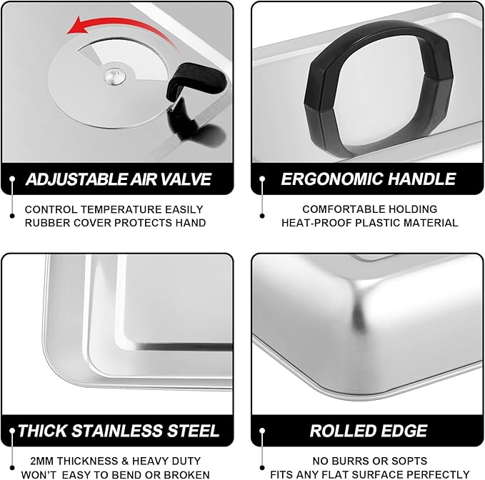 13x 9.75Inch Cheese Melting Domes, HaSteeL Rectangular Basting Steam Cover for Flat Top Griddle Cooking Outdoor & Indoor, Heavy Duty Stainless Steel Grill Lid with Adjustable Vent, Easy to Clean