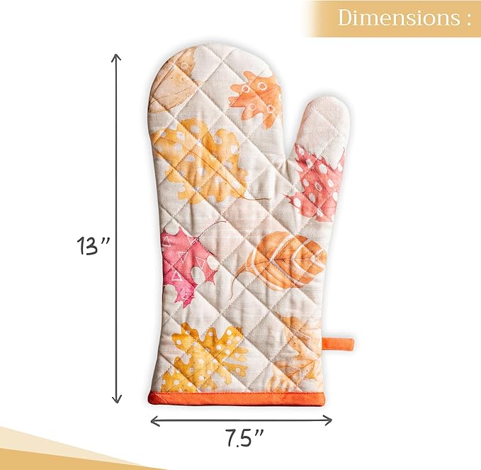 Maison d' Hermine Oven Gloves 100% Cotton Oven Mitt 7" x 13" with Loop Heat Resistant BBQ Cooking Gloves for Thanksgiving Christmas Decorations Baking Handling Hot Pans (Pack of 1, Colours of Autumn)