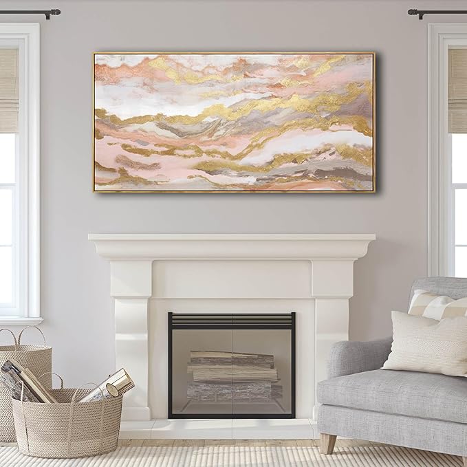 YJYart Canvas Wall Art Gold Living Room Decor Pink Canvas Art Room Decor for Teen Girls Home Decor Abstract Paintings for Bedroom Office Kitchen 24"x 48"