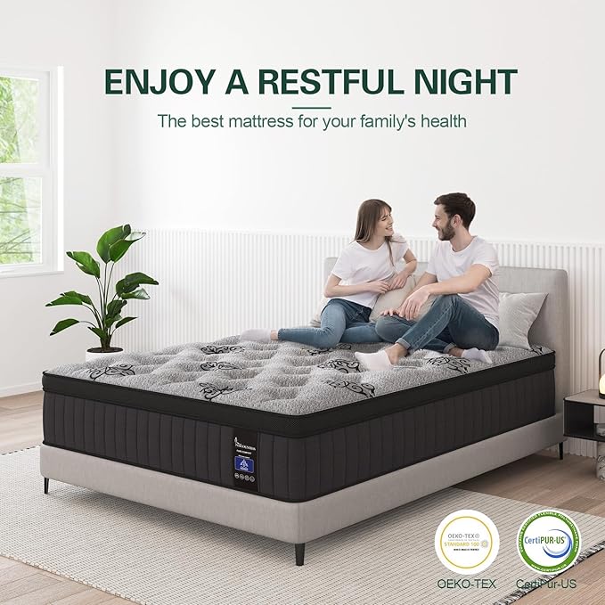 Twin Mattress, 14 Inch Hybrid Mattresses Bed in a Box with Gel Memory Foam & Pocket Spring, Euro Top, Medium Firm for Back Support & Pressure Relief, Motion Isolation, Grey