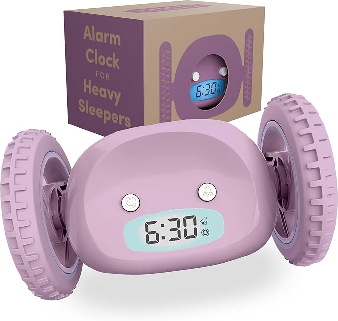 CLOCKY Extra Loud Alarm Clock for Heavy Sleepers on Wheels Rolls Runs Away Vibrating, Easy To Set Super Smart Snooze Digital Bed Shaker Alarm Clock Funny Gift for Adults Kids Teens Bedrooms (Lavender)