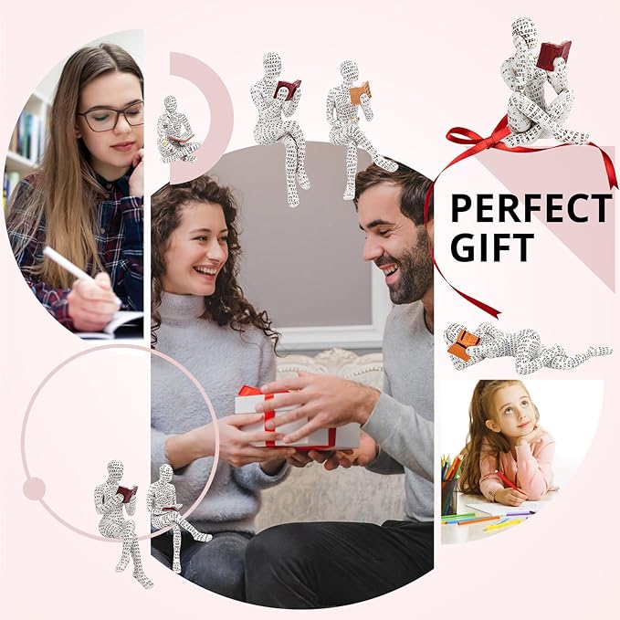 puthiac Small Decor Items for Shelf - Reading Woman Figurine Sculpture Thinker Statue - Modern Abstract Home Decor for Living Room, Office, Bedroom - Elegant and Aesthetic Decoration Statue 03