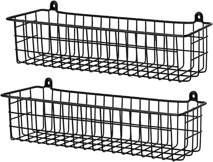 Spice Rack Organizer Wall Mount, 2 Pack Black Seasoning Rack Wire Storage Baskets for Wall or Cabinet Door in Kitchen and RV