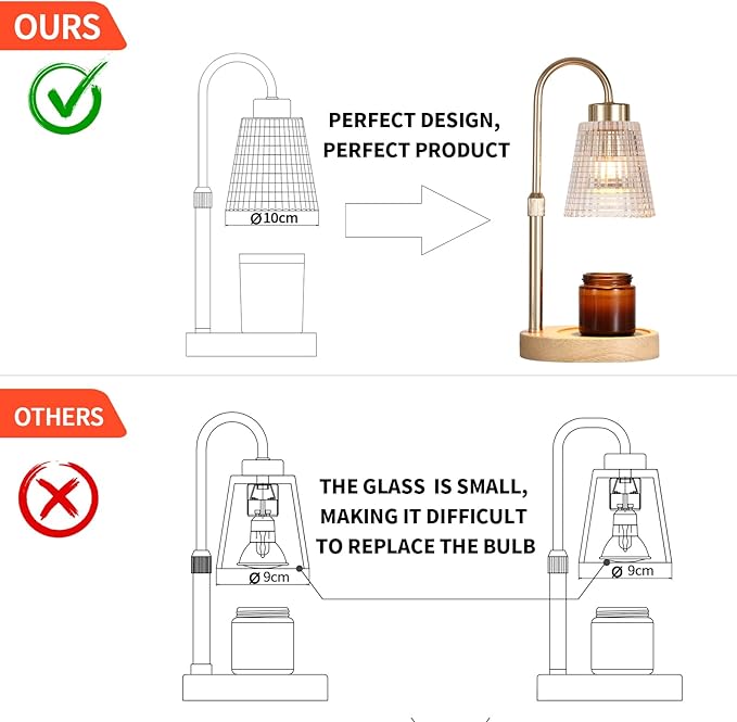 Gold Candle Warmer Lamp with Timer and Dimmer,Fragrance Electric Wax Melt Warmer with 2 Bulbs,Scented Jar Lamp,Mother's Day/Birthday/Christmas Gifts for Mom/Wife,Home Decor,Adjustable Height