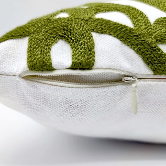 Alysheer Embroidered Lumbar Decorative Throw Pillow Cover 12"x 20", Classic Boho Mandala Embroidery Pattern Cotton Rectangular Cushion Case for Sofa Couch Living Room Bedroom(Olive Green)