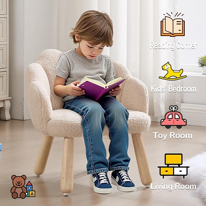 Toddler Chairs, Kids Chairs with Solid Wooden Frame, Toddler Armchair Comfy, Upholstered Kids Chair with Flower Back, Kid Sofa, Toddler Couch for Playroom, Kindergarten & Preschool, Khaki