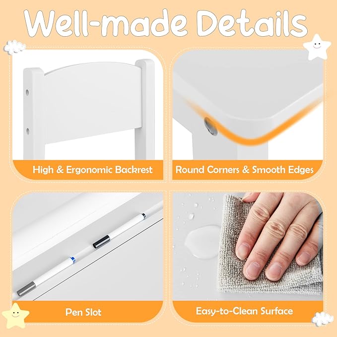 Costzon Kids Table and Chair Set, Flip Top Kids Art Craft Table w/Chair for Playroom Kindergarten, Toddler Drawing Writing Desk Set w/Paper Roll & 2 Markers, Gift for Boys Girls Ages 3+ (White)