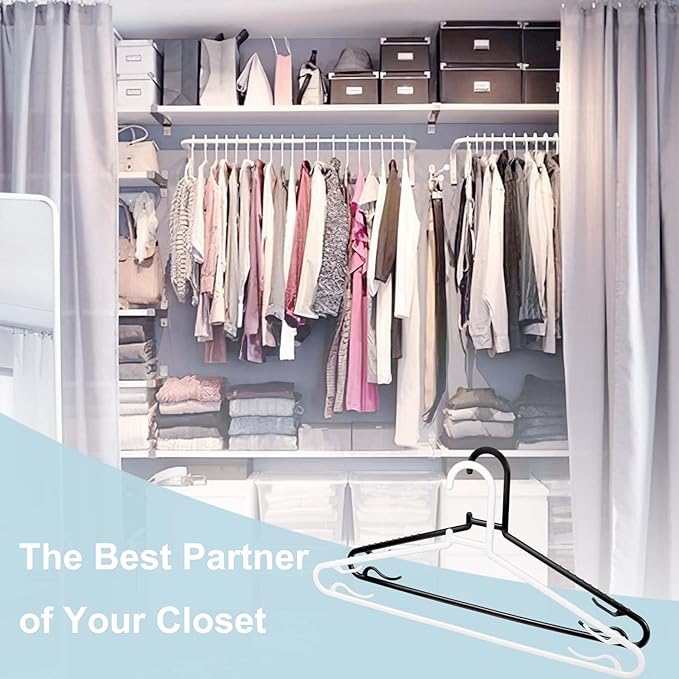 Black Plastic Hangers 50 Pack, Light Weight Durable Clothes Hangers G-Shape Standard Size Non-Slip Coat Hanger Adult Clothes Hangers for Laundry & Everyday Use -Slim & Space Saving