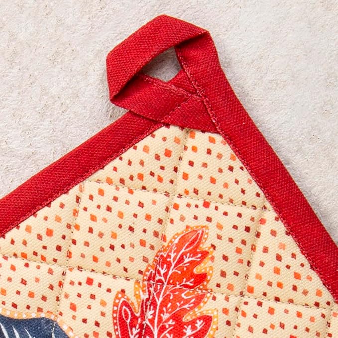 Maison d' Hermine 100% Cotton Oven Mitt & Pot Holder Set (7.5"x13" & 8"x8") Heat Resistant BBQ Cooking Gloves with Loop for Thanksgiving Christmas Decorations Handling Hot Pans (Kalahari)