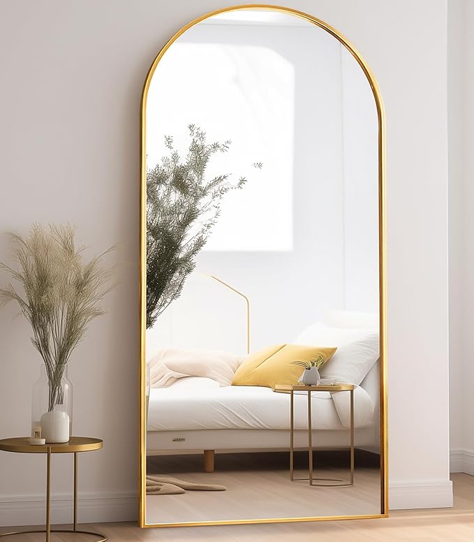 Full Length Mirror, 78"x38" Arched Floor Length Mirror with Stand, Gold Body Mirrors Hanging or Leaning, Wall Mirrors Freestanding with Aluminum Frame for Living Room, Bedroom