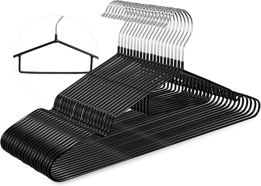 Clothes Hangers, 20Pack Black Metal Hangers with Tie Bar,15.75 in Shirt Hanger with Shoulder Notches for Dress and Camisole, Non-Slip Heavy Duty Hanger（Black）