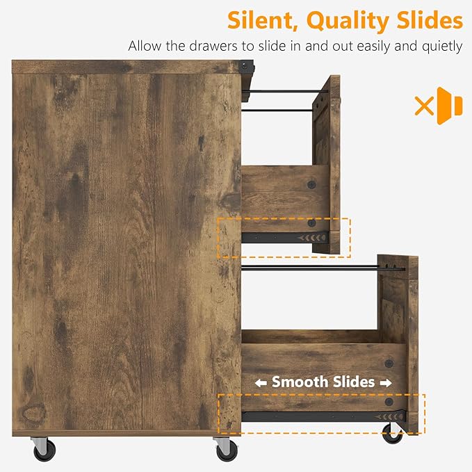 Farmhouse File Cabinet with 2 Drawers, Vertical Filing Cabinet on Wheels for Letter/A4 Size Hanging Files, Mobile File Cabinets Printer Stand for Home Office, Rustic Brown